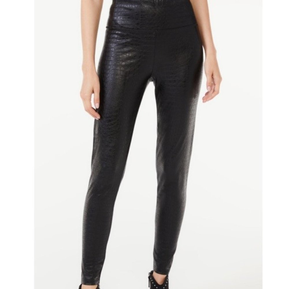 7 For All Mankind Faux Vegan Leather Leggings Crocodile Print Black Size S